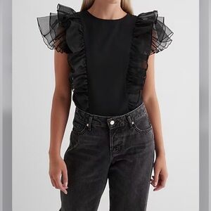 Express skimming crew neck tulle flutter sleeve tee XL NWOT